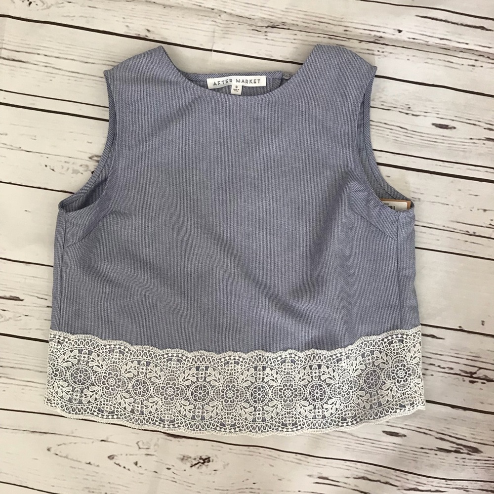 Blue & White Crop Top with Open Back